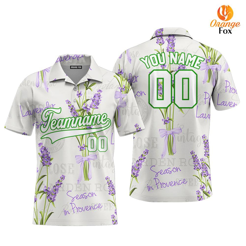 Custom Vintage Lavender Pattern White Green Custom Polo Shirt For Men
