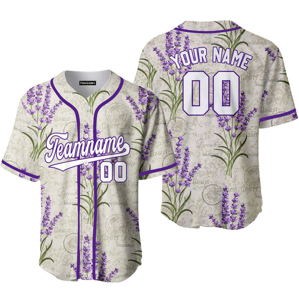Custom Vintage Lavender Pattern White Purple Custom Baseball Jerseys For Men & Women