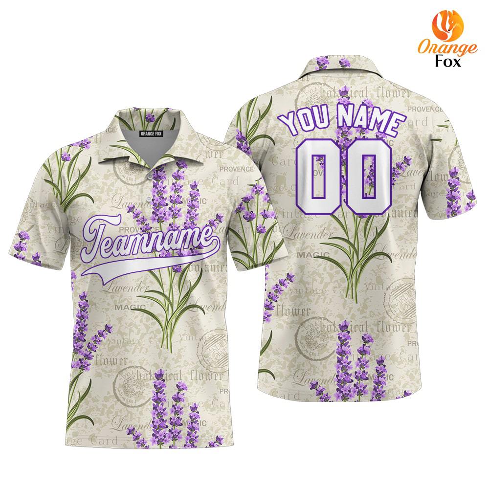Custom Vintage Lavender Pattern White Purple Custom Polo Shirt For Men