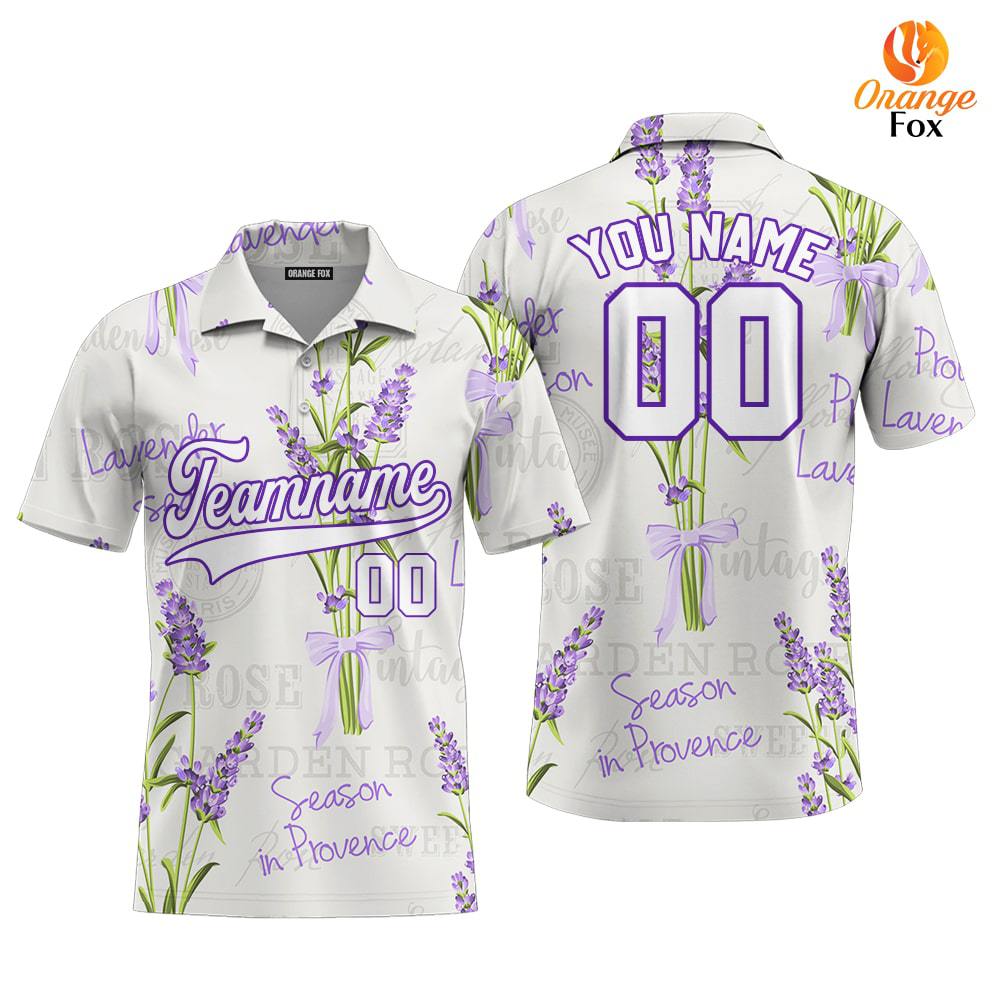 Custom Vintage Lavender Pattern White Purple Custom Polo Shirt For Men