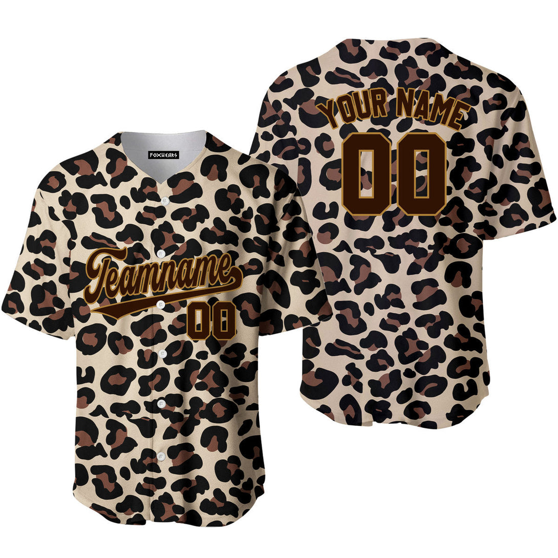 Custom Vintage Leopard Pattern Brown Custom Baseball Jerseys For Men & Women