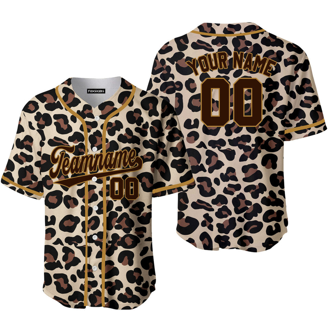 Custom Vintage Leopard Pattern Brown Custom Baseball Jerseys For Men & Women