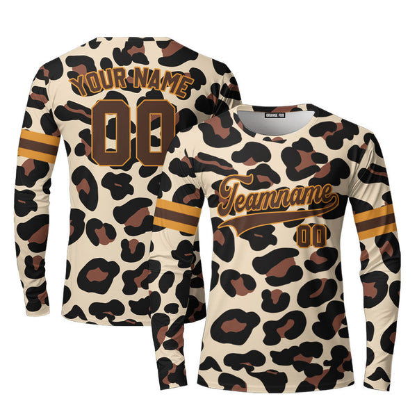 Custom Vintage Leopard Pattern Brown Custom Long Sleeve T-Shirt For Men & Women