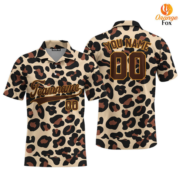 Custom Vintage Leopard Pattern Brown Custom Polo Shirt For Men