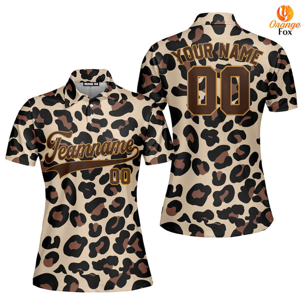 Custom Vintage Leopard Pattern Brown Custom Polo Shirt For Women