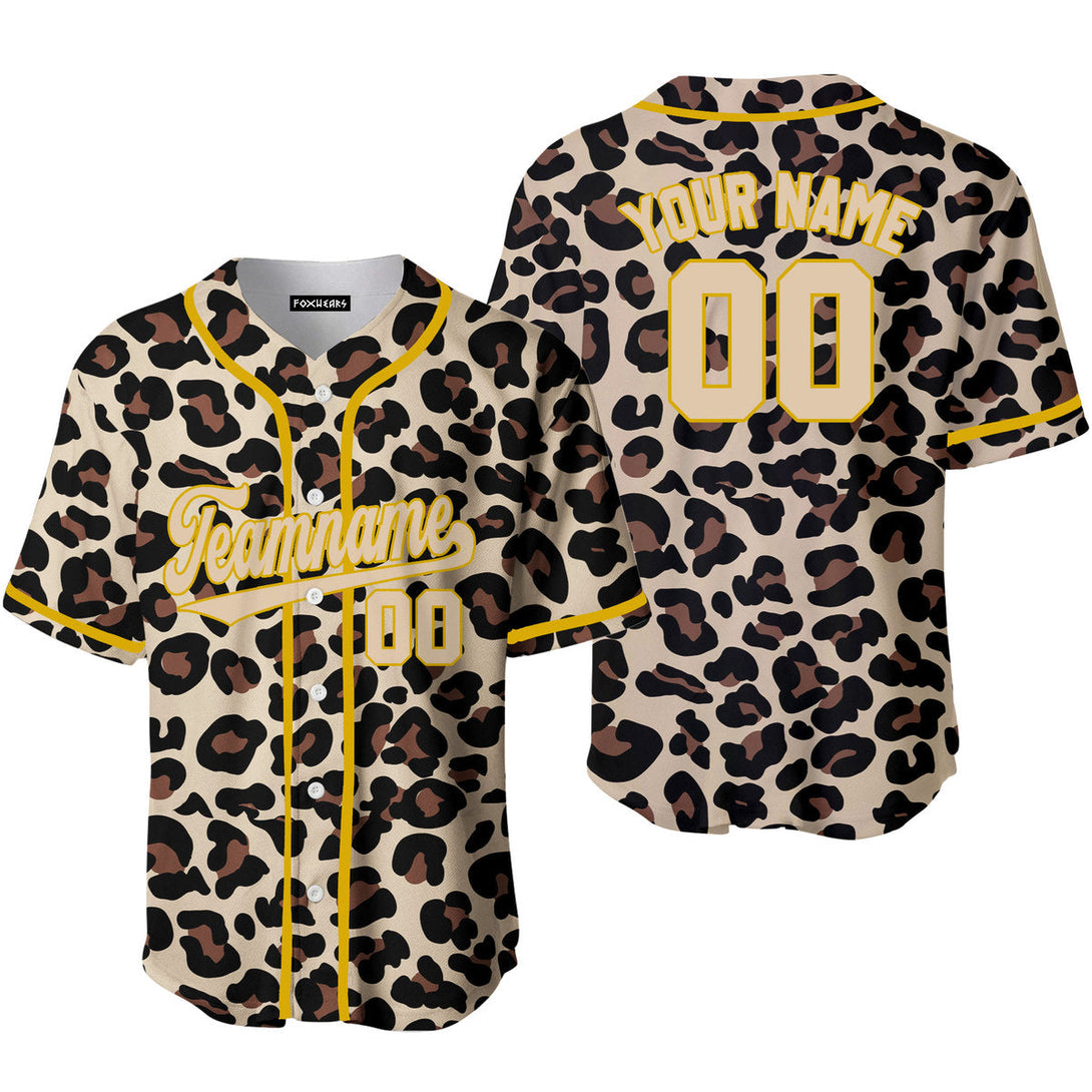 Custom Vintage Leopard Pattern Cream Yellow Custom Baseball Jerseys For Men & Women