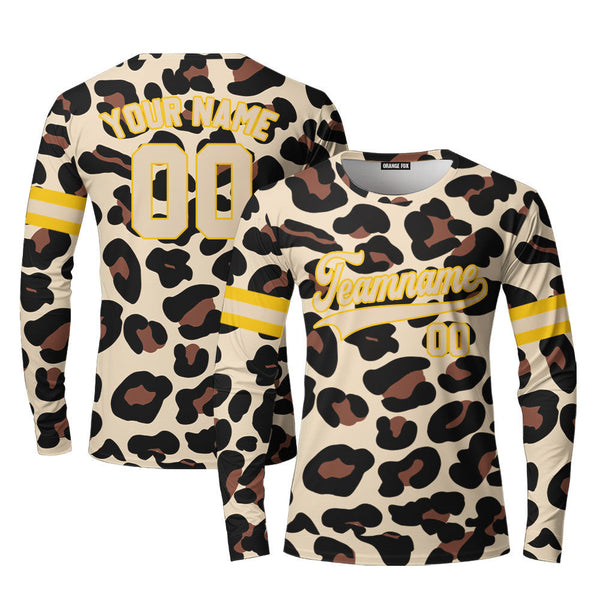 Custom Vintage Leopard Pattern Cream Yellow Custom Long Sleeve T-Shirt For Men & Women
