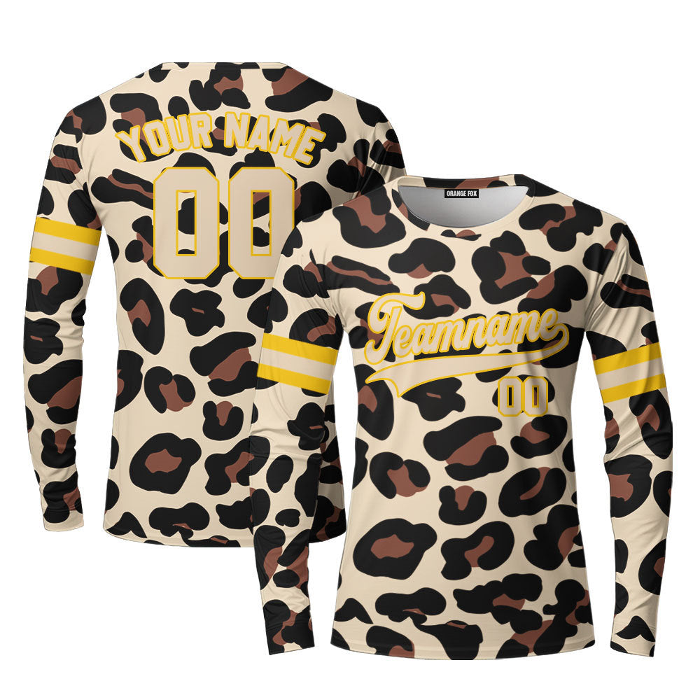 Custom Vintage Leopard Pattern Cream Yellow Custom Long Sleeve T-Shirt For Men & Women