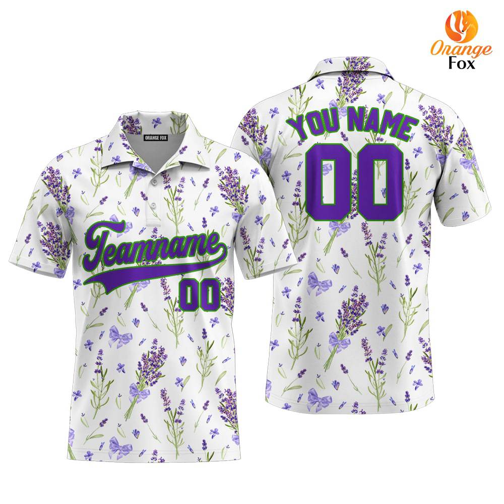 Custom Violet Lavender Pattern Purple Green Custom Polo Shirt For Men