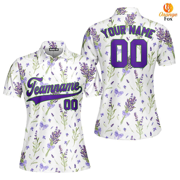 Custom Violet Lavender Pattern Purple Green Custom Polo Shirt For Women