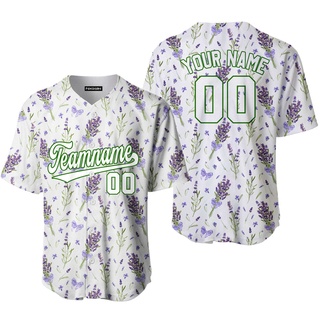 Custom Violet Lavender Pattern White Green Custom Baseball Jerseys For Men & Women