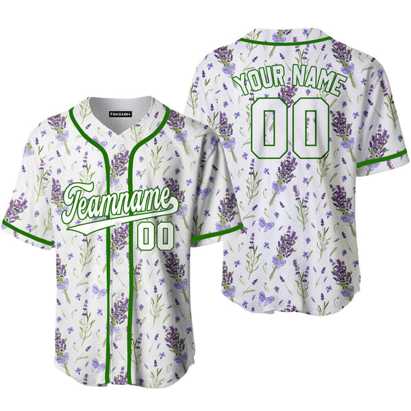 Custom Violet Lavender Pattern White Green Custom Baseball Jerseys For Men & Women