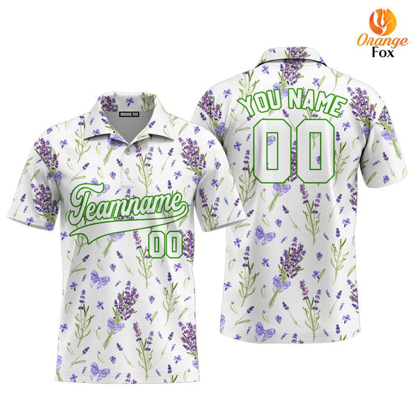 Custom Violet Lavender Pattern White Green Custom Polo Shirt For Men