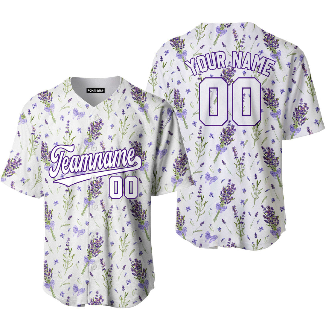 Custom Violet Lavender Pattern White Purple Custom Baseball Jerseys For Men & Women