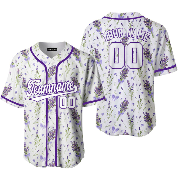 Custom Violet Lavender Pattern White Purple Custom Baseball Jerseys For Men & Women