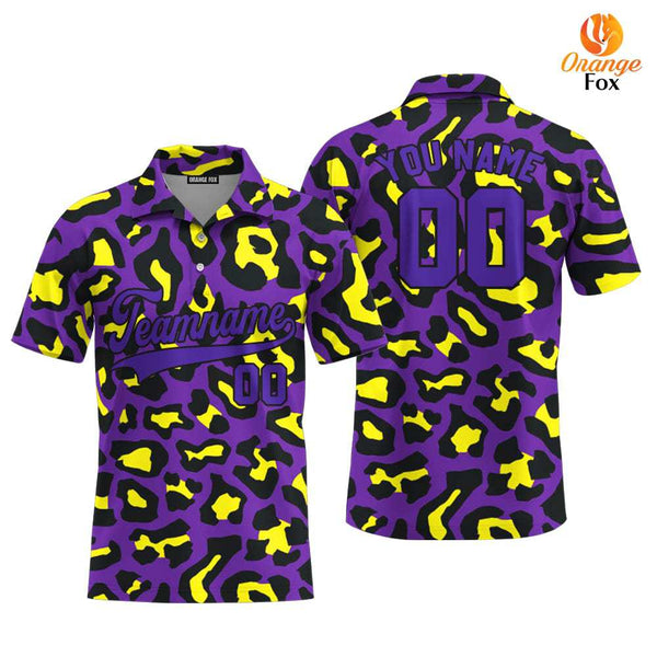 Custom Violet Leopard Pattern Purple Black Custom Polo Shirt For Men