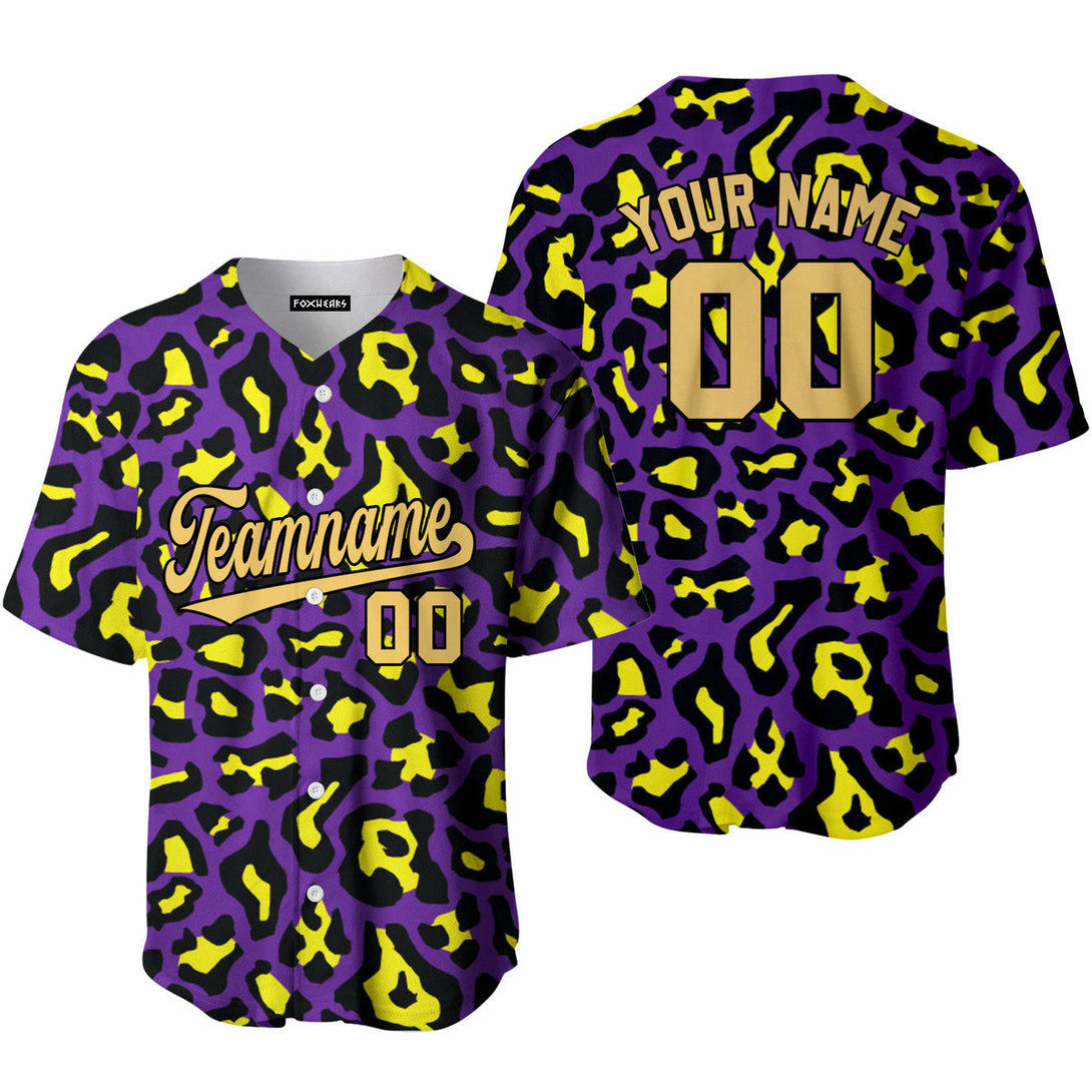 Custom Violet Leopard Pattern Yellow Black Custom Baseball Jerseys For Men & Women