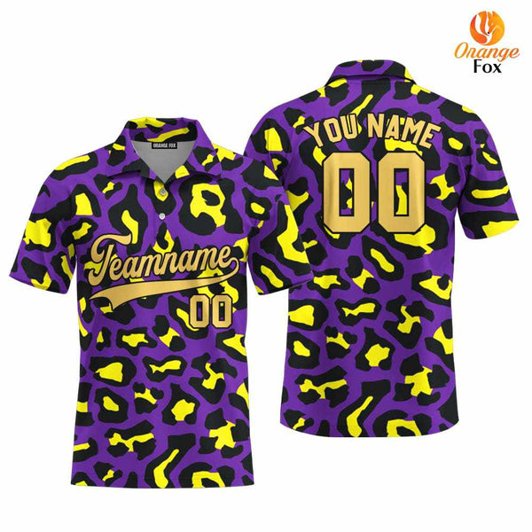 Custom Violet Leopard Pattern Yellow Black Custom Polo Shirt For Men