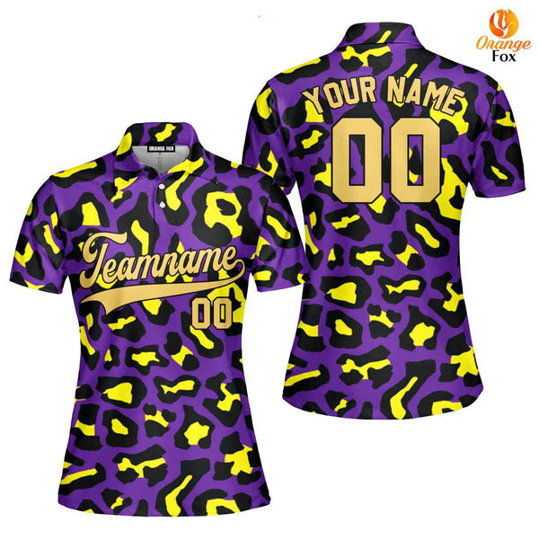 Custom Violet Leopard Pattern Yellow Black Custom Polo Shirt For Women