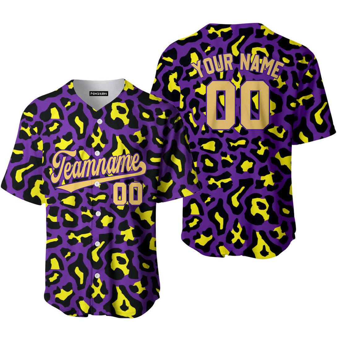 Custom Violet Leopard Pattern Yellow Purple Custom Baseball Jerseys For Men & Women