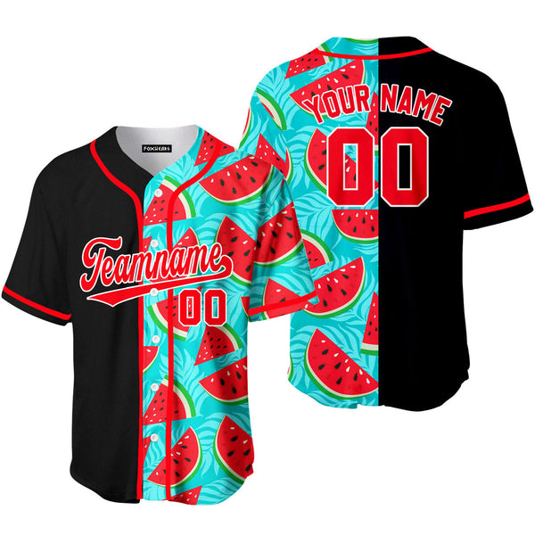 Custom Watermelon Black Red-White Split Fashion Baseball Jerseys For Men & Women