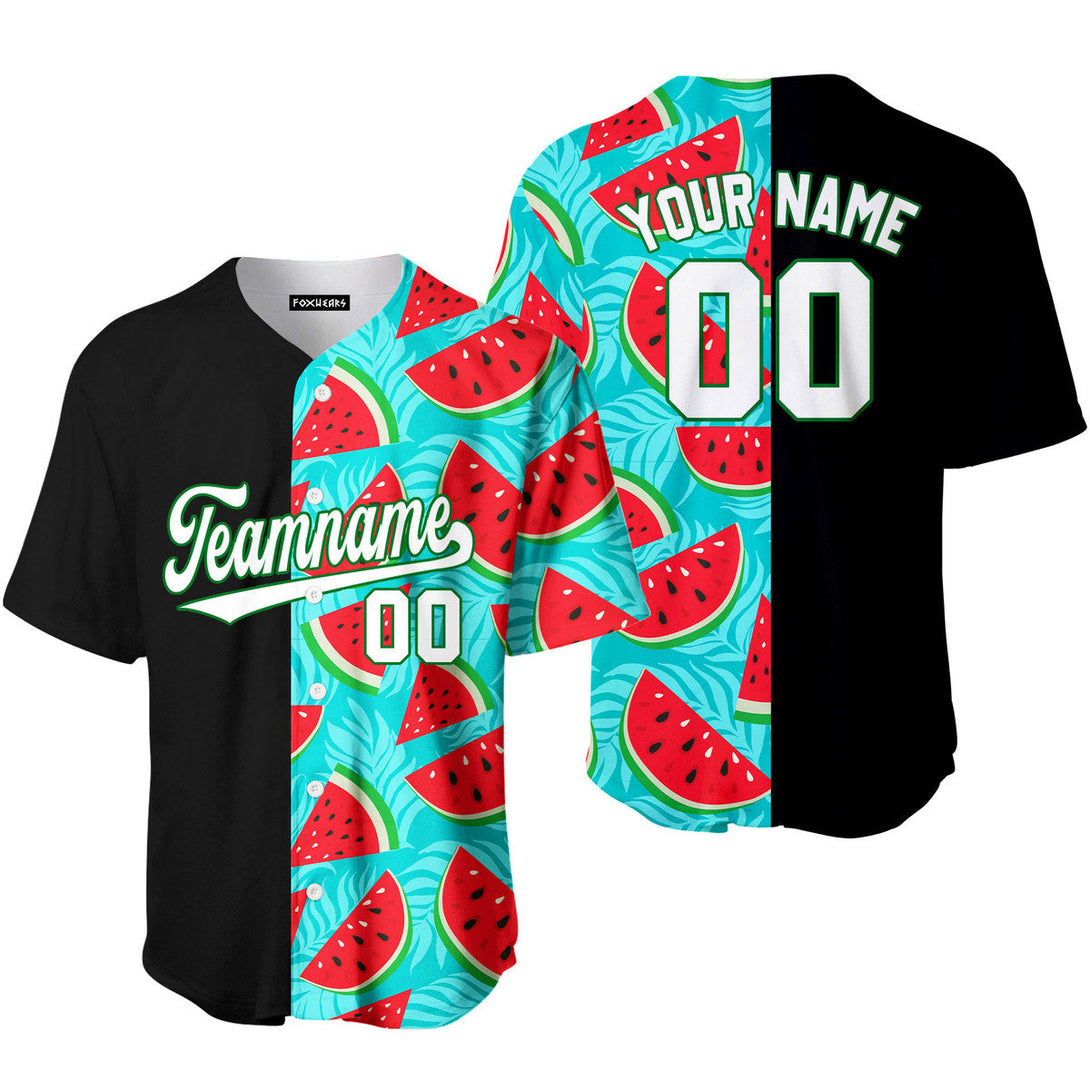 Custom Watermelon Black White-Green Split Fashion Baseball Jerseys For Men & Women