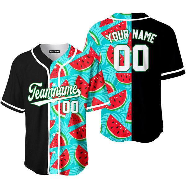 Custom Watermelon Black White-Green Split Fashion Baseball Jerseys For Men & Women