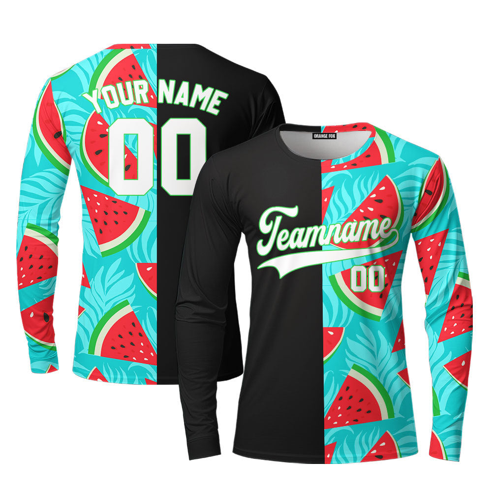 Custom Watermelon Black White-Green Split Fashion Custom Long Sleeve T-Shirt For Men & Women