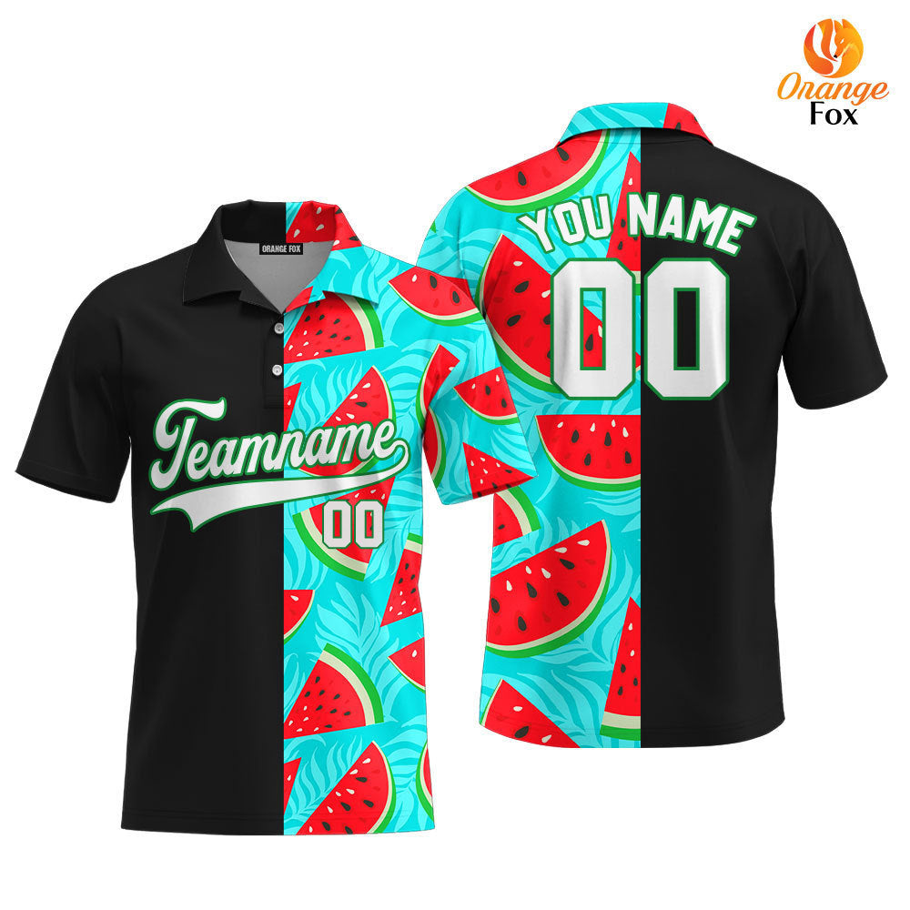 Custom Watermelon Black White-Green Split Fashion Custom Polo Shirt For Men