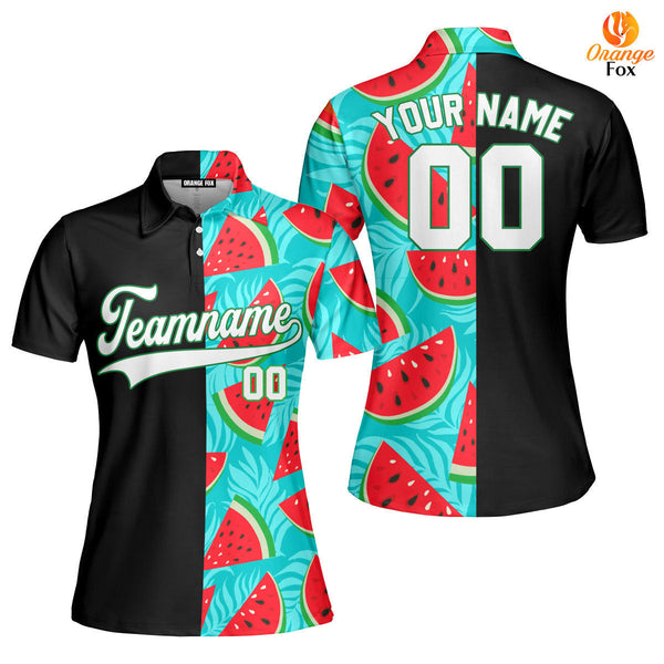 Custom Watermelon Black White-Green Split Fashion Custom Polo Shirt For Women