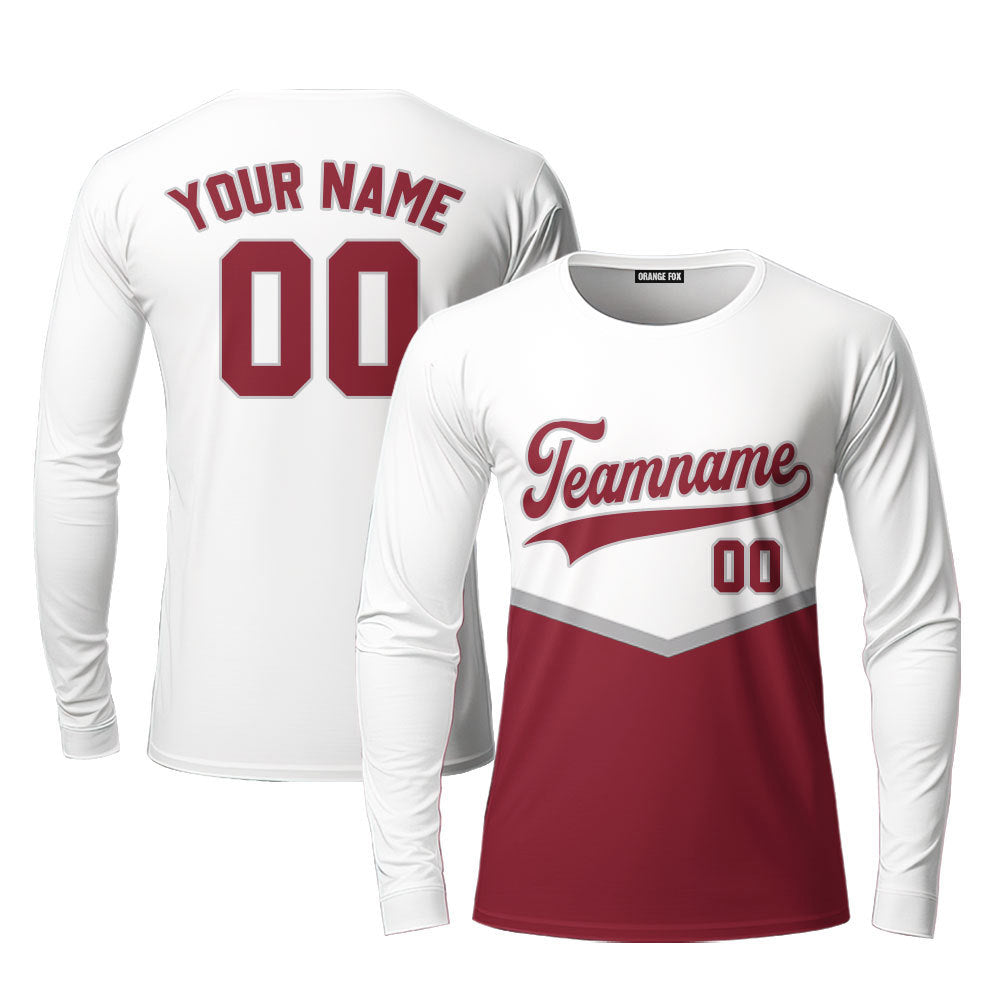 Custom White And Crimson Custom Long Sleeve T-Shirt For Men & Women