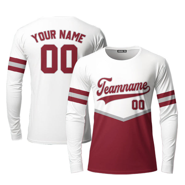 Custom White And Crimson Custom Long Sleeve T-Shirt For Men & Women