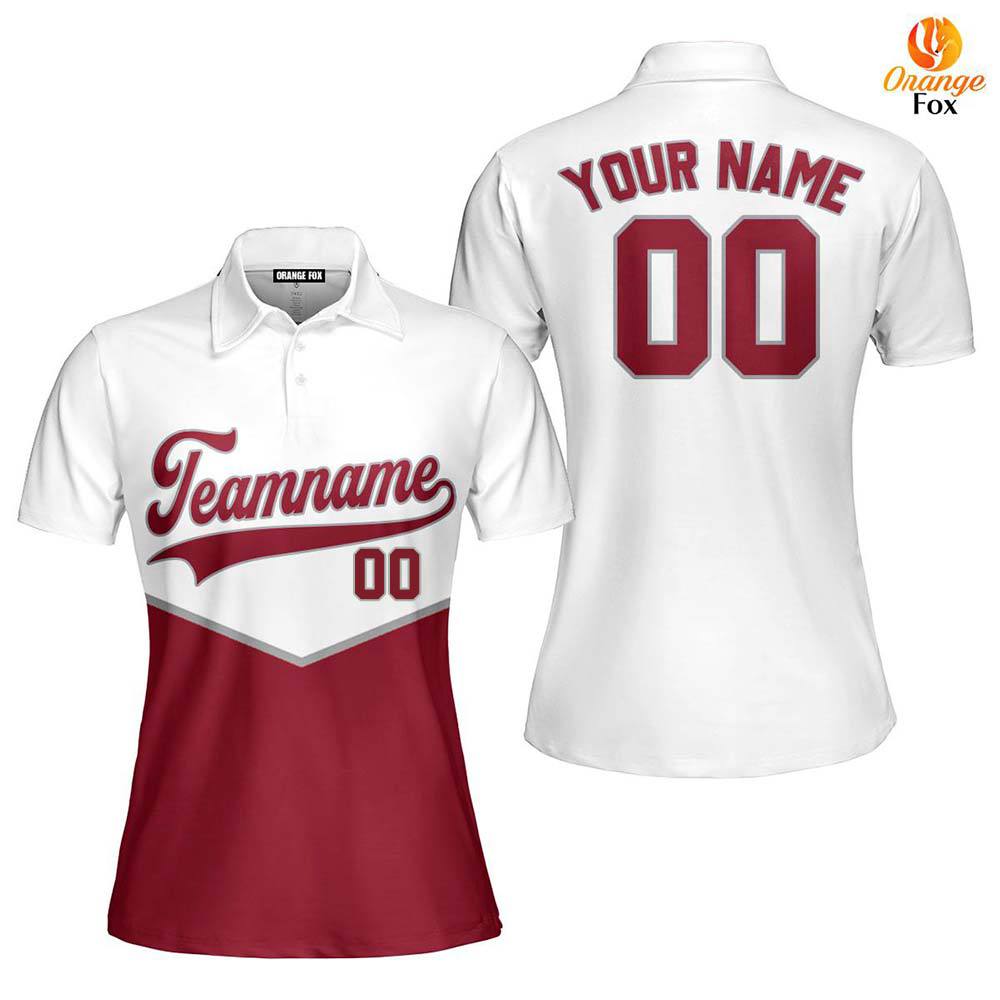 Custom White And Crimson Custom Polo Shirt For Women