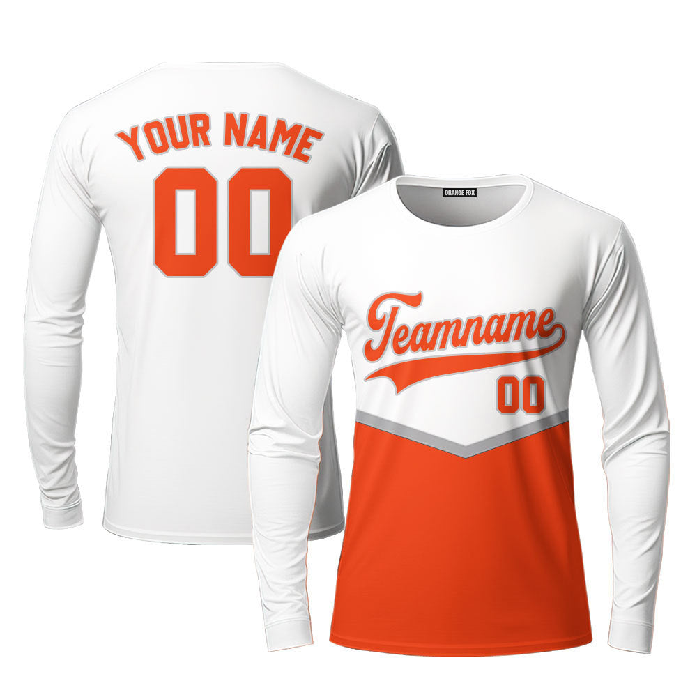 Custom White And Orange Custom Long Sleeve T-Shirt For Men & Women