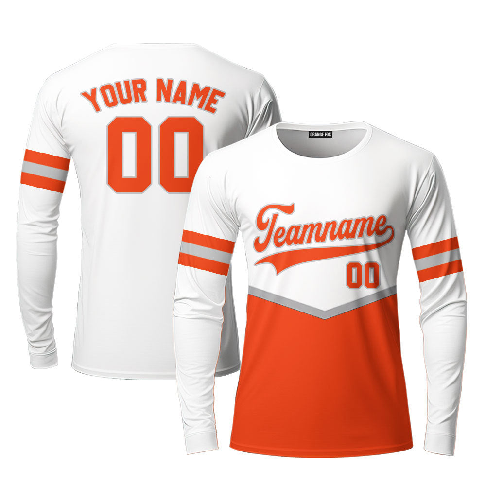 Custom White And Orange Custom Long Sleeve T-Shirt For Men & Women