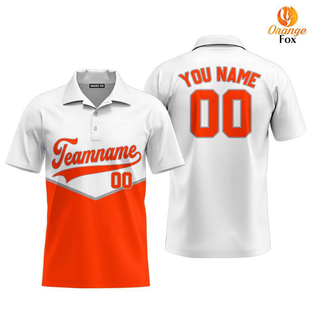 Custom White And Orange Custom Polo Shirt For Men