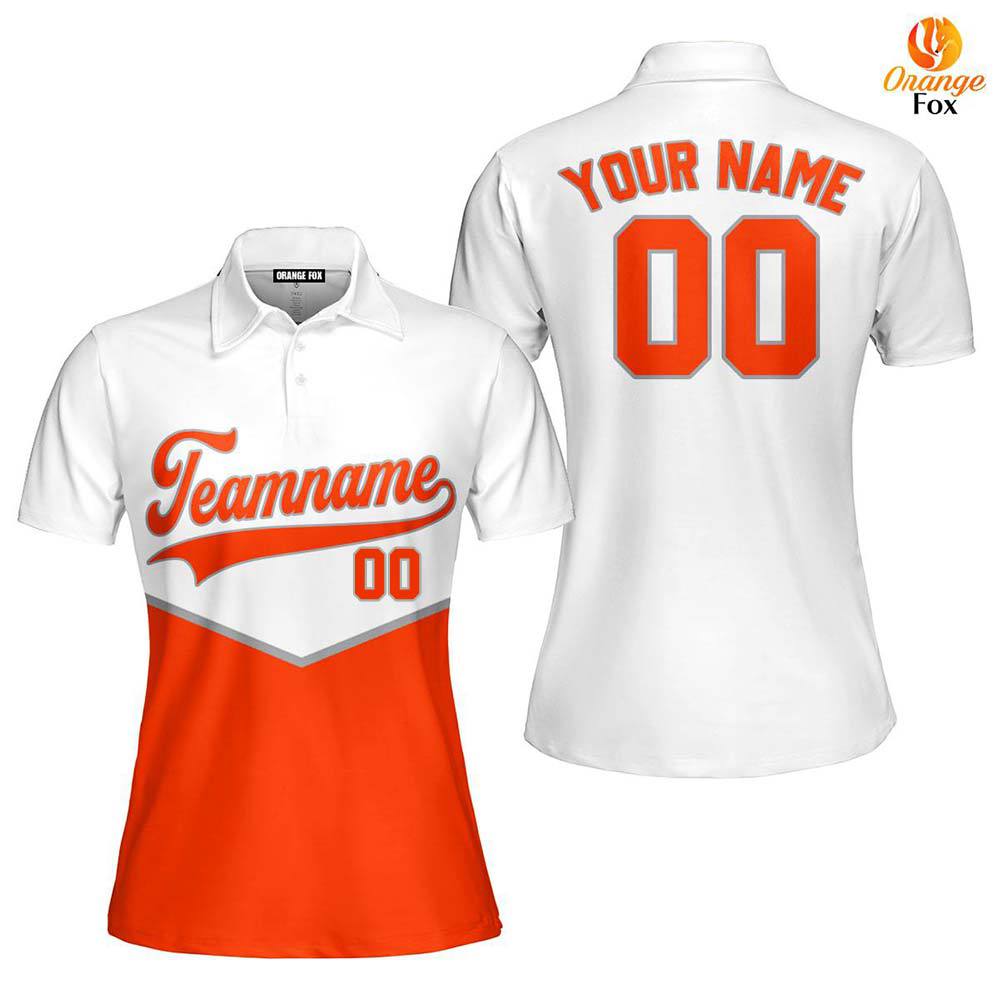 Custom White And Orange Custom Polo Shirt For Women