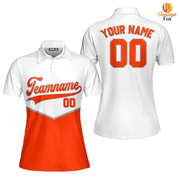 Custom White And Orange Custom Polo Shirt For Women