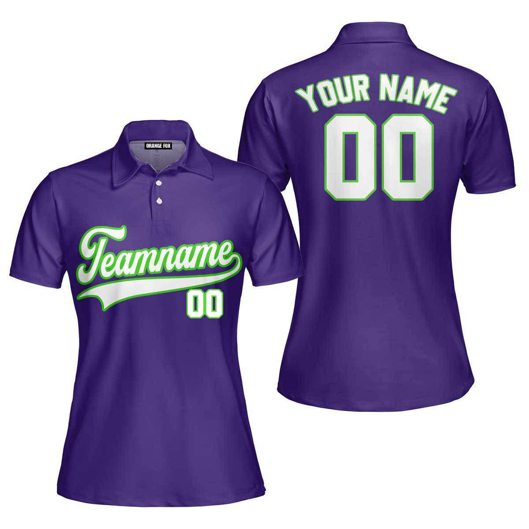 Custom White And Purple Custom Polo Shirt For Women