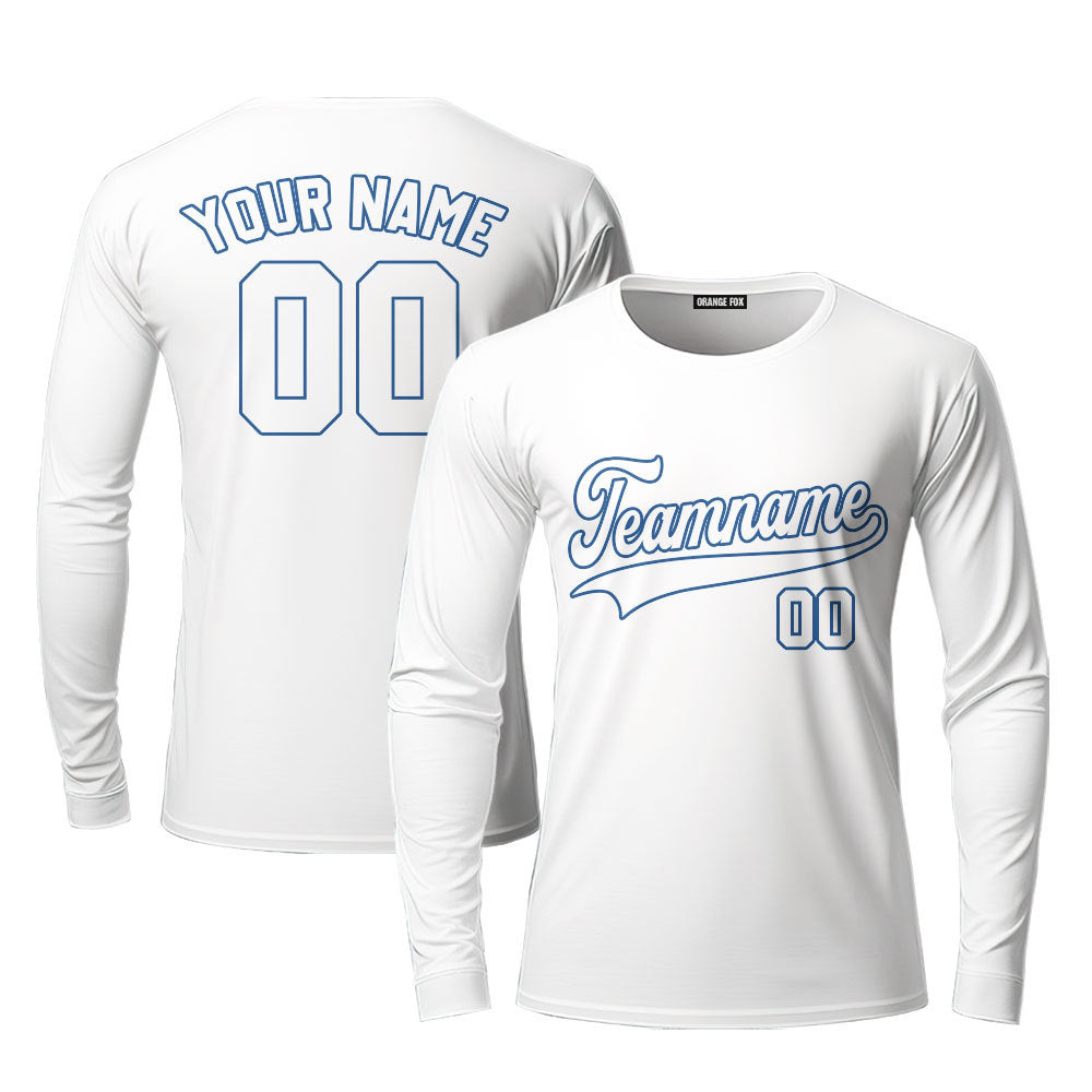 Custom White Black - Blue Custom Long Sleeve T-Shirt For Men & Women