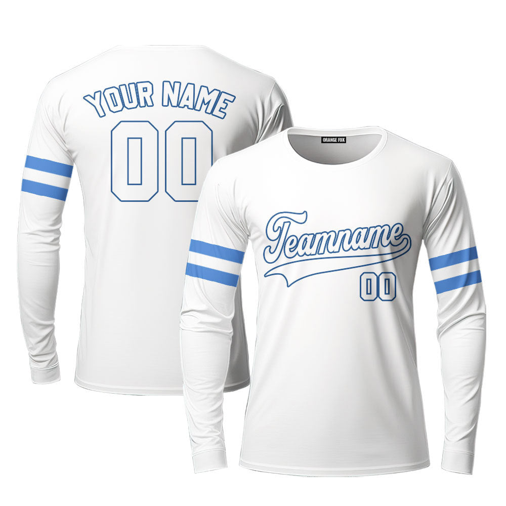 Custom White Black - Blue Custom Long Sleeve T-Shirt For Men & Women