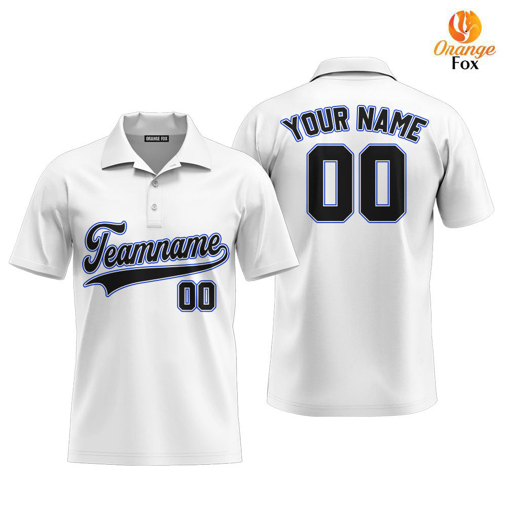 Custom White Black - Blue Custom Polo Shirt For Men