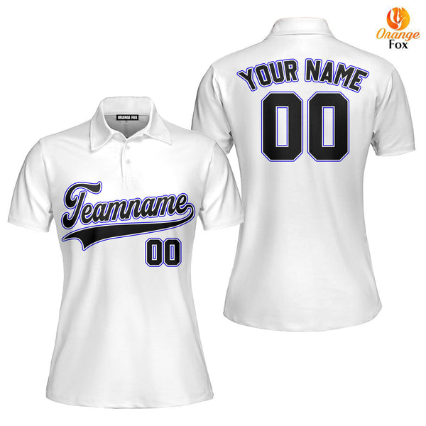 Custom White Black - Blue Custom Polo Shirt For Women