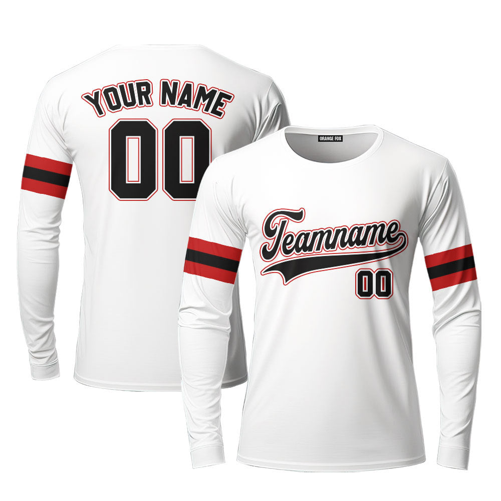 Custom White Black - Crimson Custom Long Sleeve T-Shirt For Men & Women