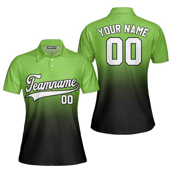 Custom White Black Neon Green Fade Fashion Custom Polo Shirt For Women