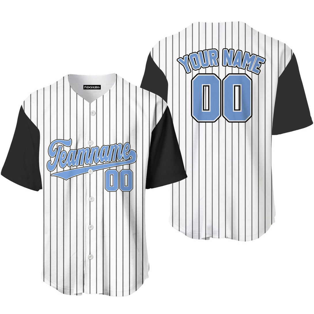 Custom White Blue Pinstripe Blue-Black Black Raglan Sleeves Baseball Jersey