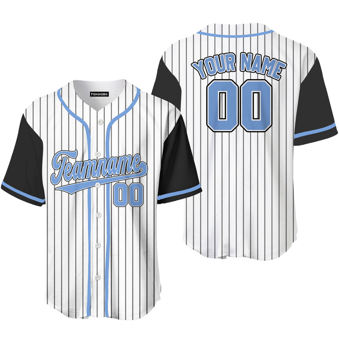 Custom White Blue Pinstripe Blue-Black Black Raglan Sleeves Baseball Jersey