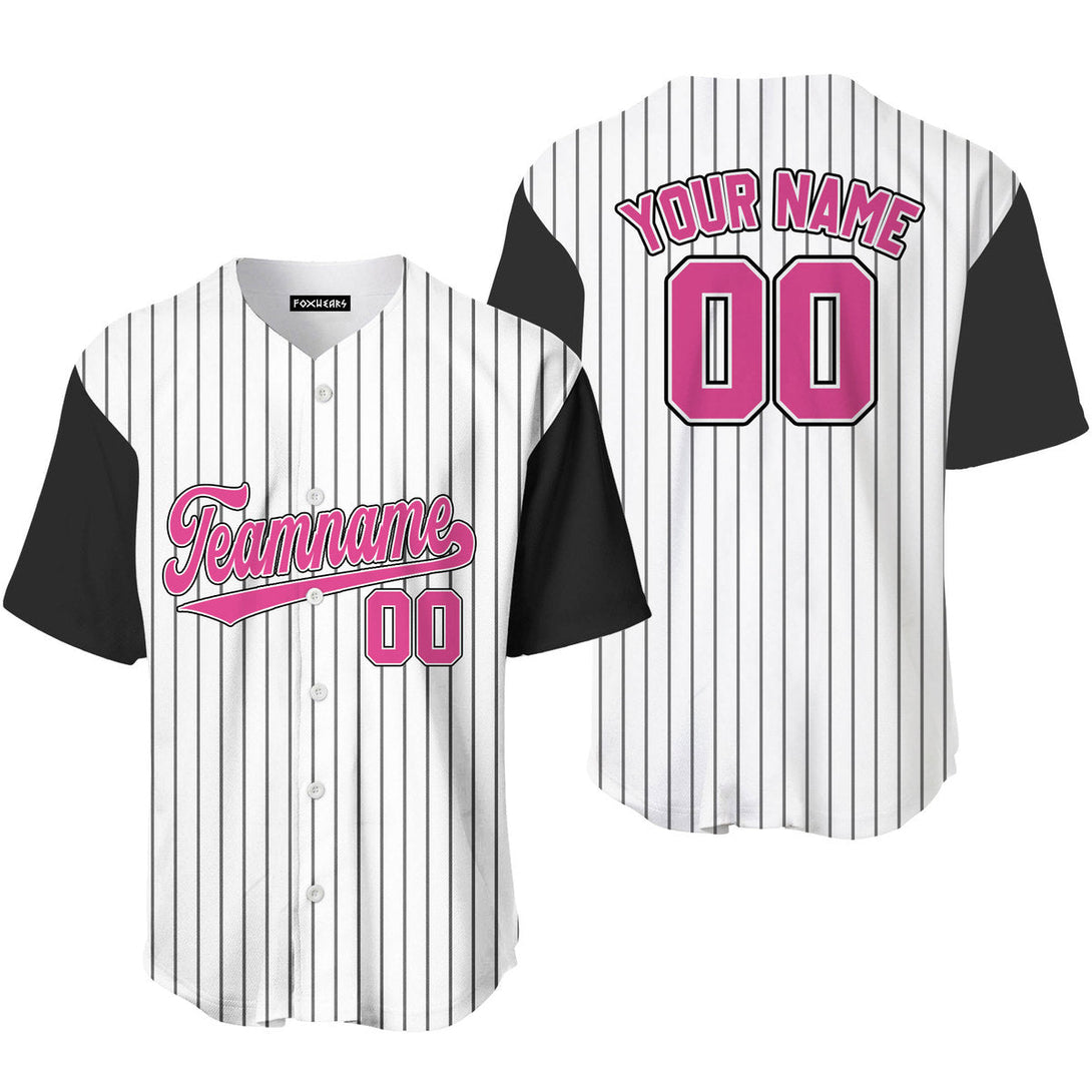 Custom White Green Pinstripe Pink-Black Black Raglan Sleeves Baseball Jersey