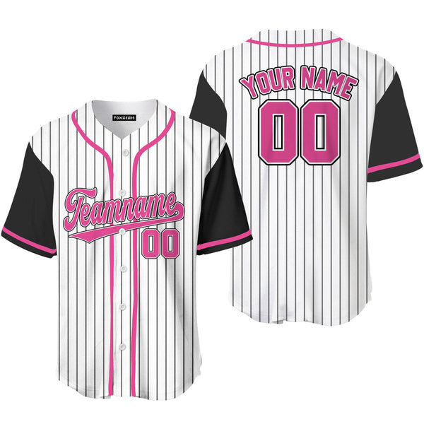 Custom White Green Pinstripe Pink-Black Black Raglan Sleeves Baseball Jersey