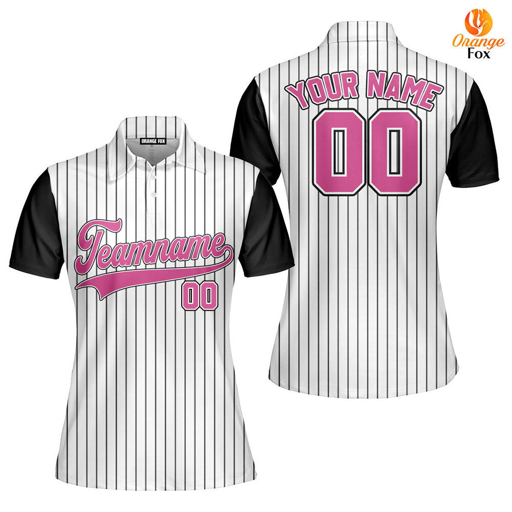 Custom White Black Raglan Pink Black Custom Polo Shirt For Women